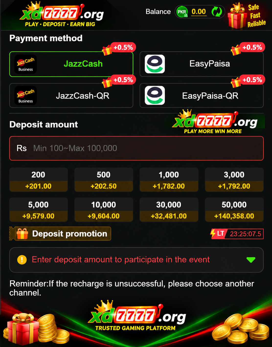 XD777 deposit and payment